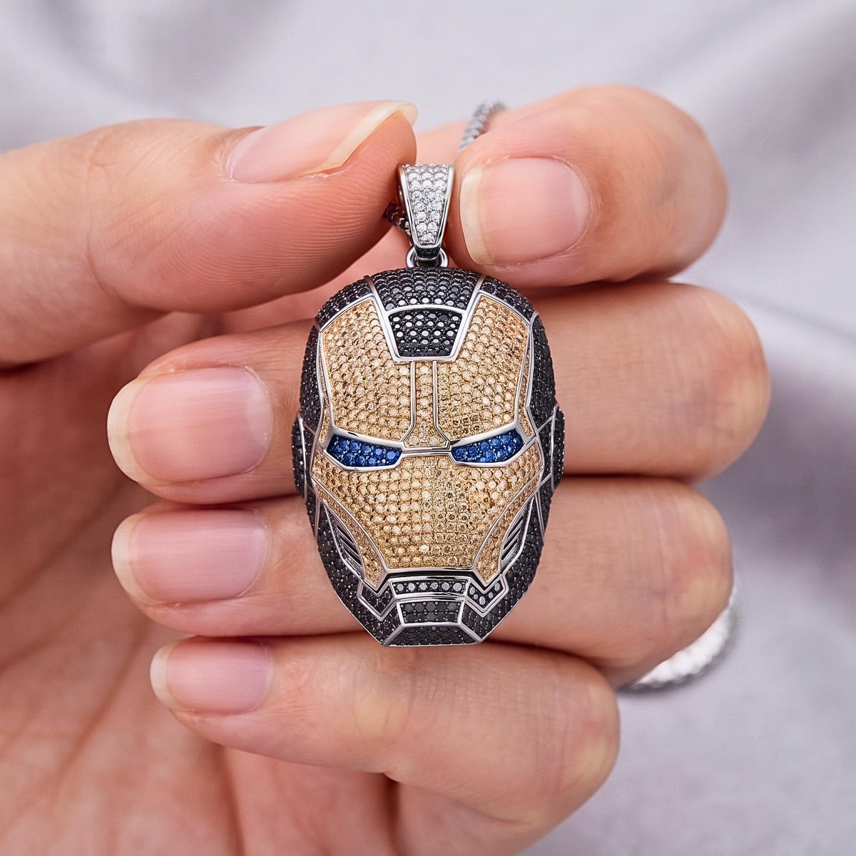 Rare Iced Out Iron Man Mask Pendant | 925 Sterling Silver Avengers Jewelry | Superhero Necklace | Comic Fan Gift for Him/her