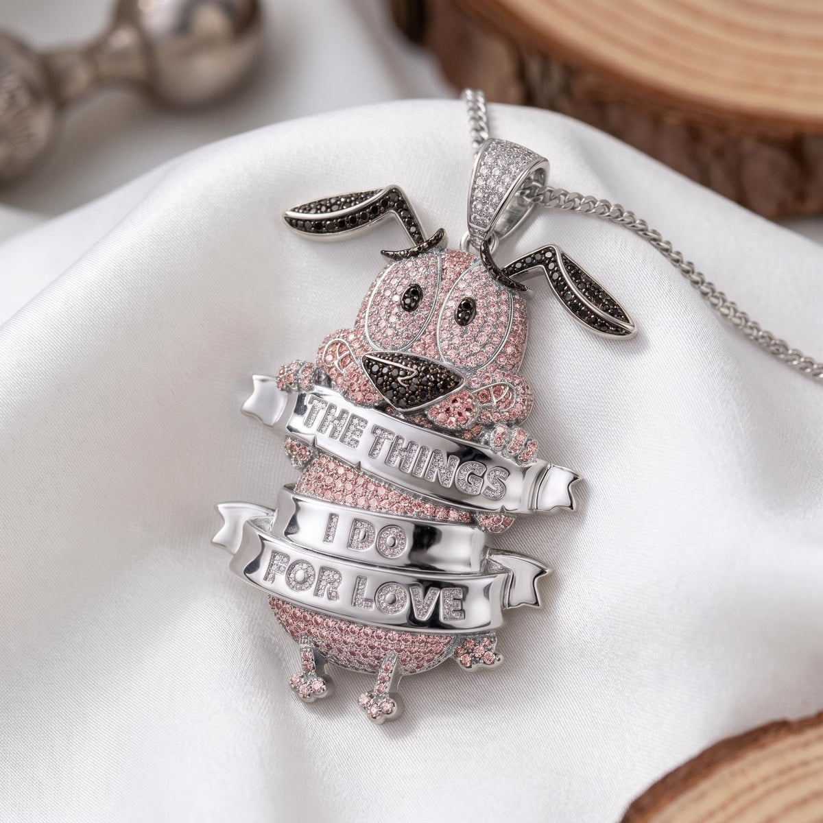 Rare Iced Out Nostalgic Cartoon Dog Pendant | 925 Sterling Silver  "The Things I Do For Love" | Gold Plated Hip Hop Jewelry Gift for her/him