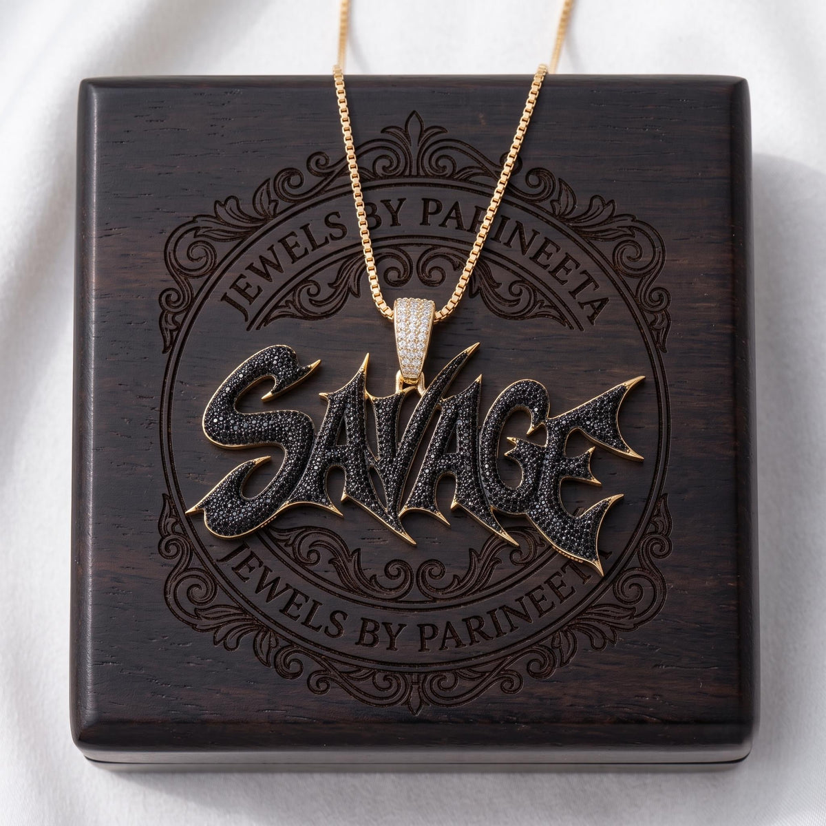 Rare Iced Out Savage Pendant | 925 Sterling Silver & Gold Plated Hip Hop Jewelry | Custom Rapper Pendant | Streetwear Gift for her/him