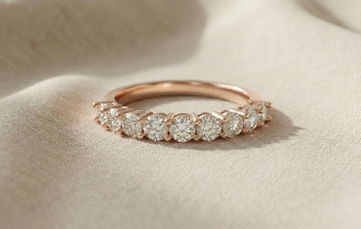 925 Sterling Silver Diamond Half Eternity Ring, Gold Vermeil Wedding Band, Minimalist Stackable Ring, Anniversary Gift for Her,