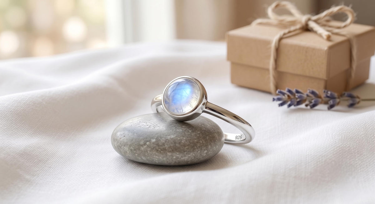 Rainbow Moonstone Ring 925 Sterling Silver | Minimalist Round Bezel Gemstone Ring | Dainty Boho Jewelry | June Birthstone Gift for Her