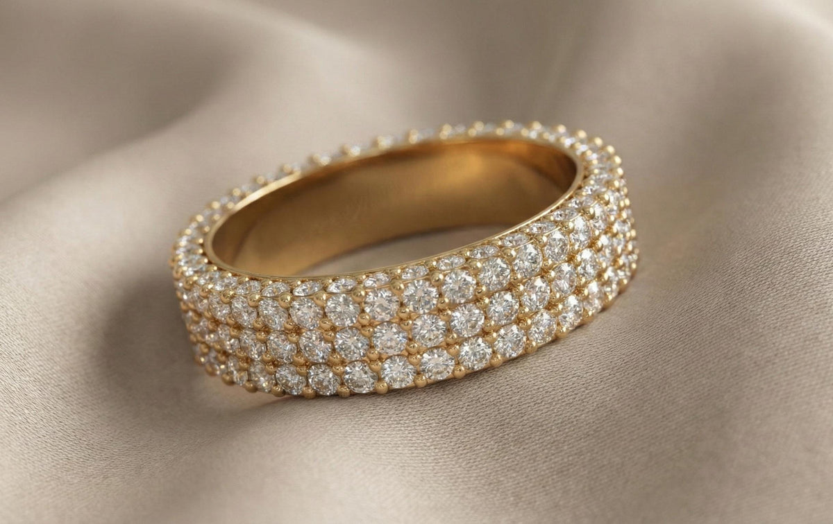 925 Sterling Silver Pave Diamond Band Ring, Gold Plated Wedding Band, Micro Pave CZ Eternity Ring, Anniversary Promise Ring, Gift For Her