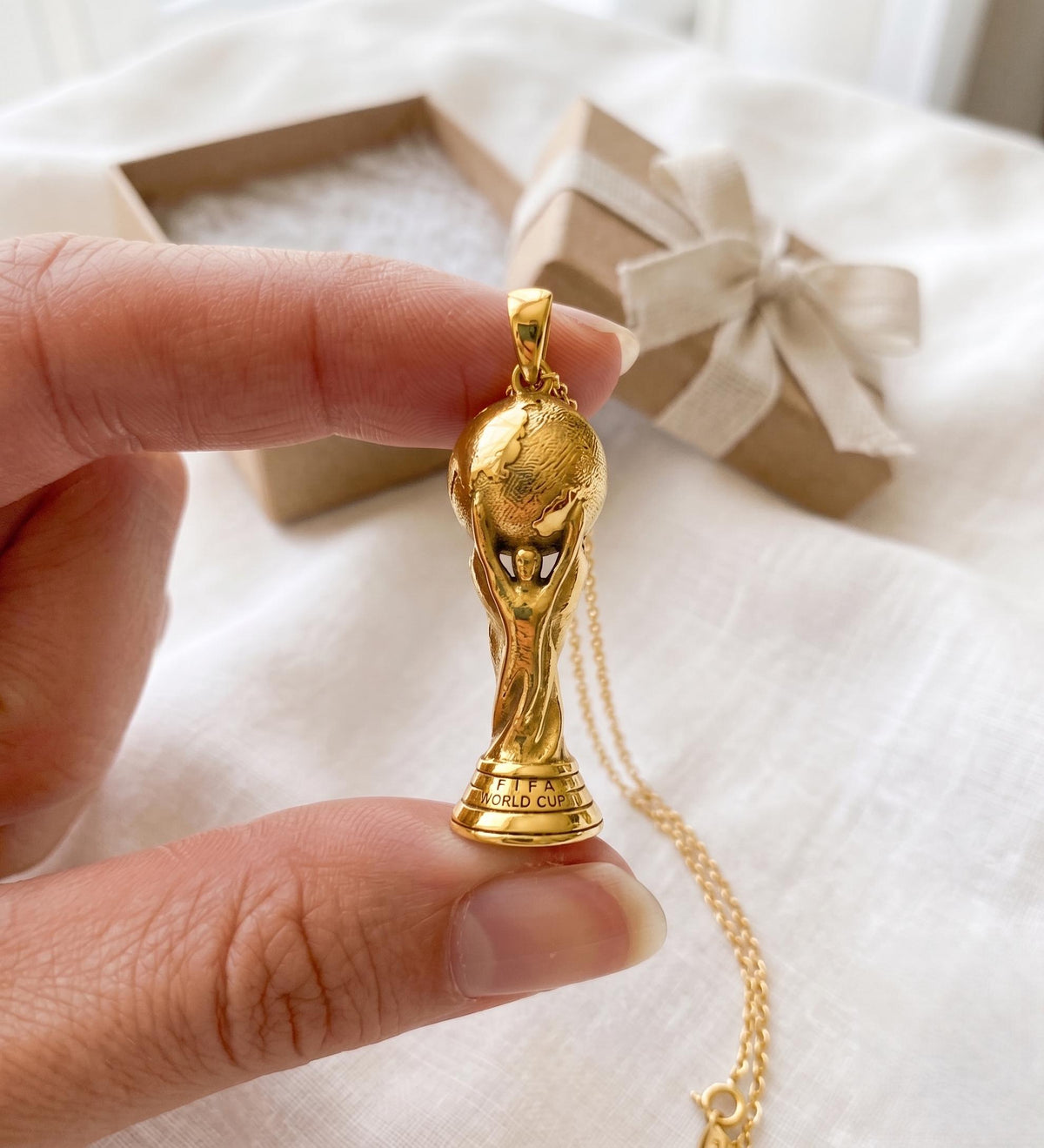 925 Sterling Silver Football Trophy Pendant | Soccer Champion Necklace | Sports Fan Jewelry | Yellow & Rose Gold Plated Gift for her/him