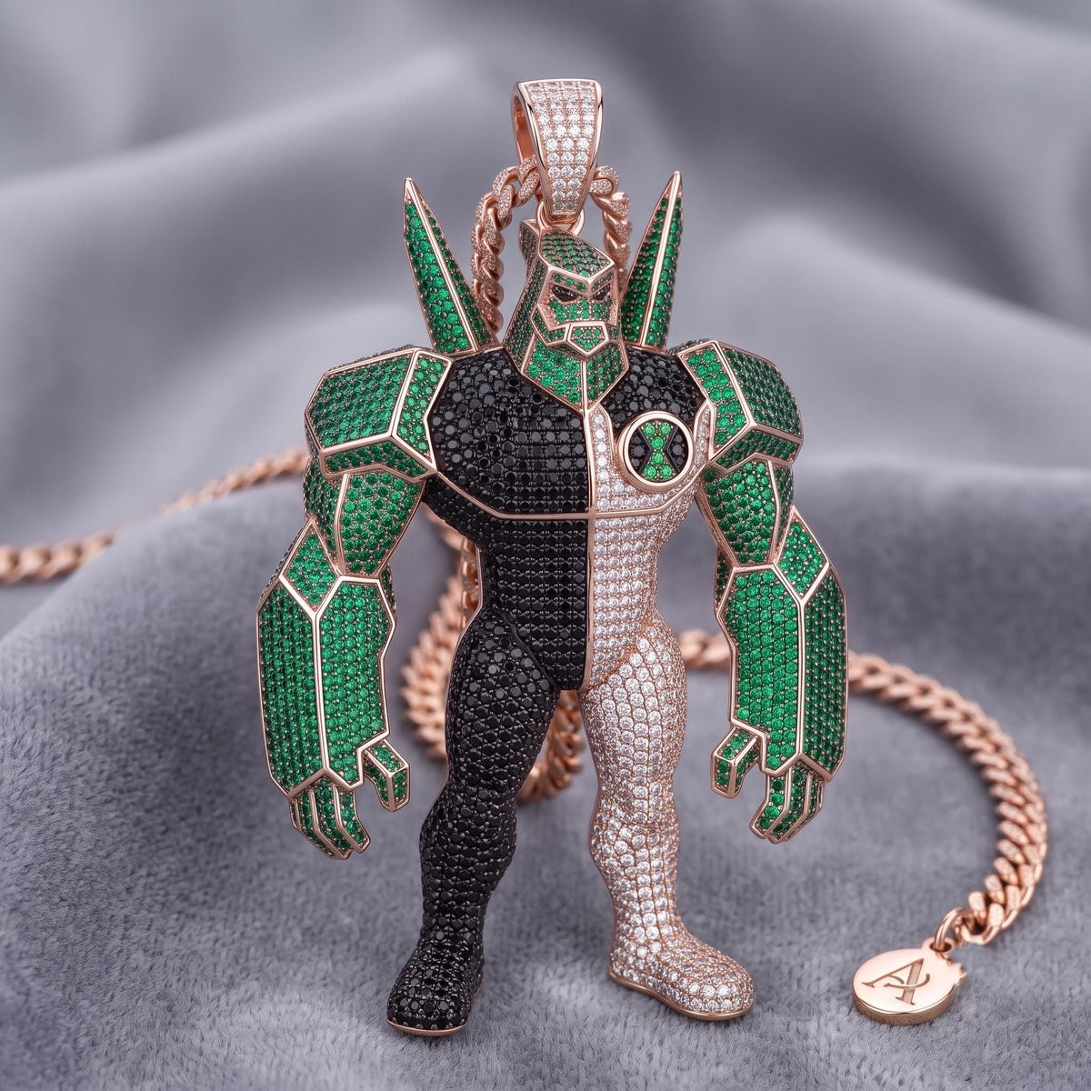 Rare Iced Out Ben 10 Diamond head Pendant | Custom 925 Sterling Silver Cartoon Jewelry | Hip Hop Character | Gold Plated Gift for him/her