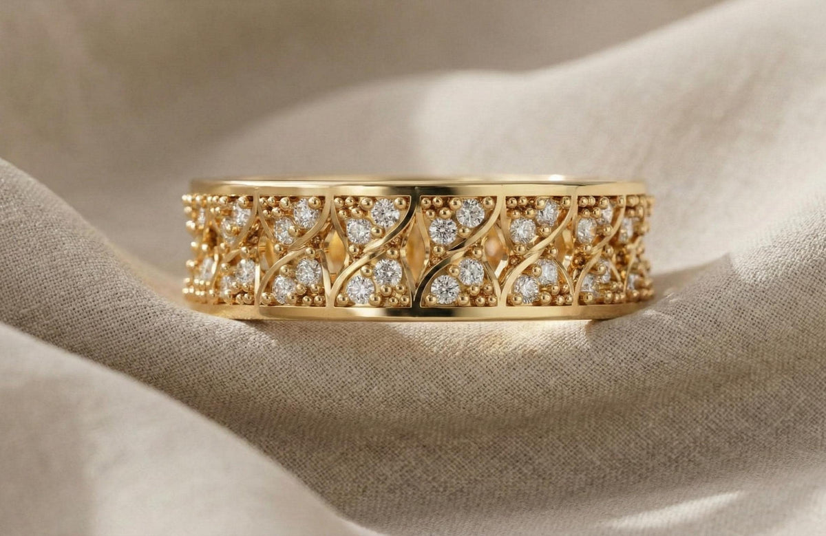 Vintage Style Diamond 925 Sterling Silver Eternity Ring, Gold Finish