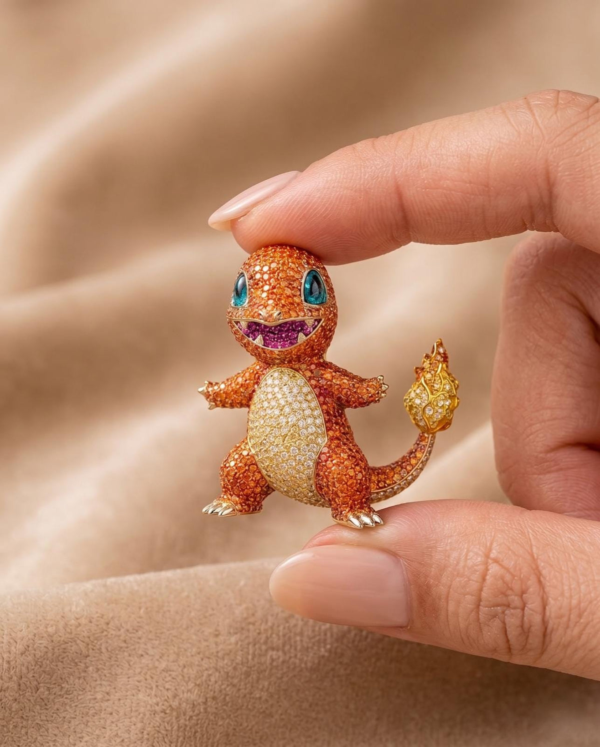 Rare Iced Out Charmander Pokémon Pendant, 925 Sterling Silver Anime Necklace Gamer Gift For her/him