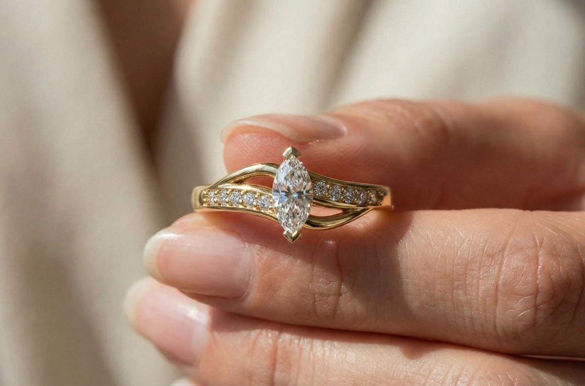 925 Sterling Silver Marquise Cut Engagement Ring, Gold Vermeil Diamond Ring, Promise Ring, Minimalist Bridal Ring, Dainty Gift For Her