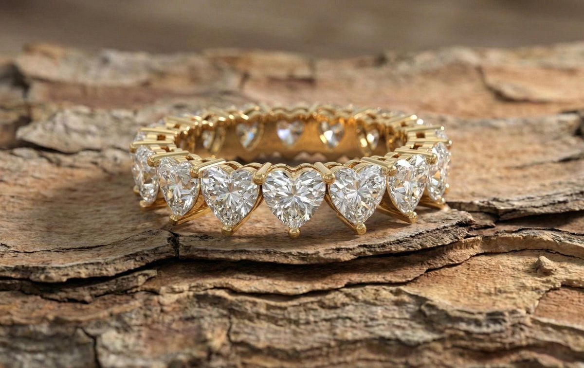 925 Sterling Silver Heart Eternity Ring, Heart Cut Diamond Wedding Band, Full Eternity Promise Ring, Gold Plated Ring, Gift For Her