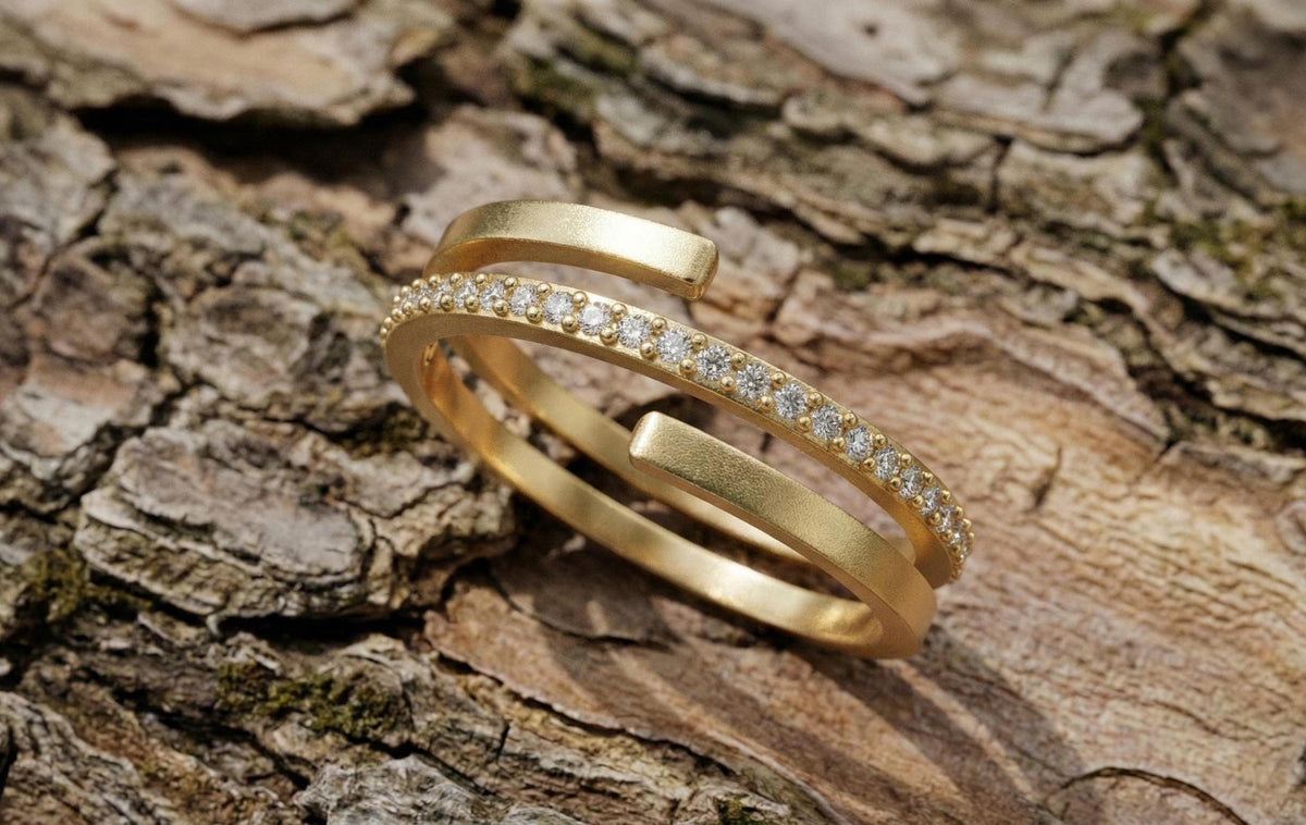 Gold Plated Sterling Silver Open Ring, Cubic Zirconia Stackable Ring