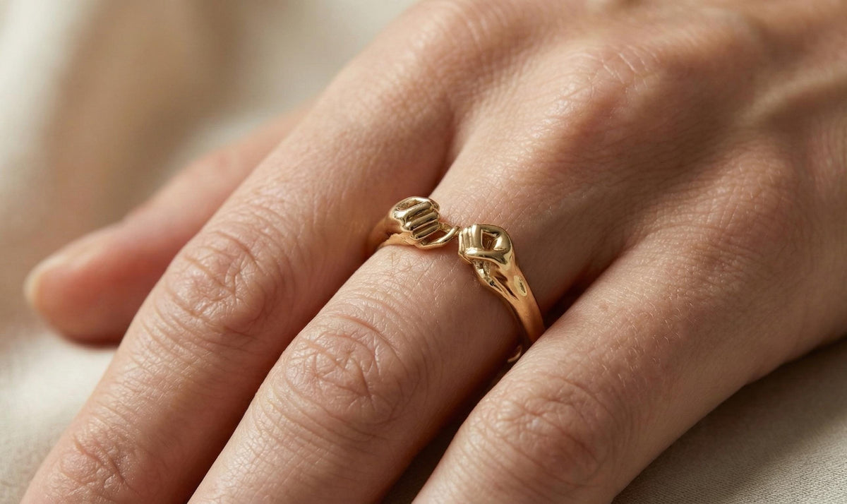 Gold Plated Sterling Silver Holding Hands Ring, Friendship Jewelry