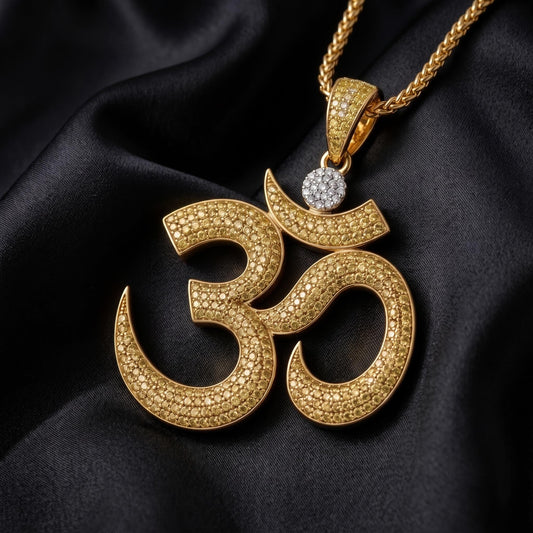 Rare Iced Out Om Pendant | 925 Sterling Silver Yellow  Rose Gold Plated | Spiritual Gift | Yoga Meditation Bling Jewelry Gift for her/him