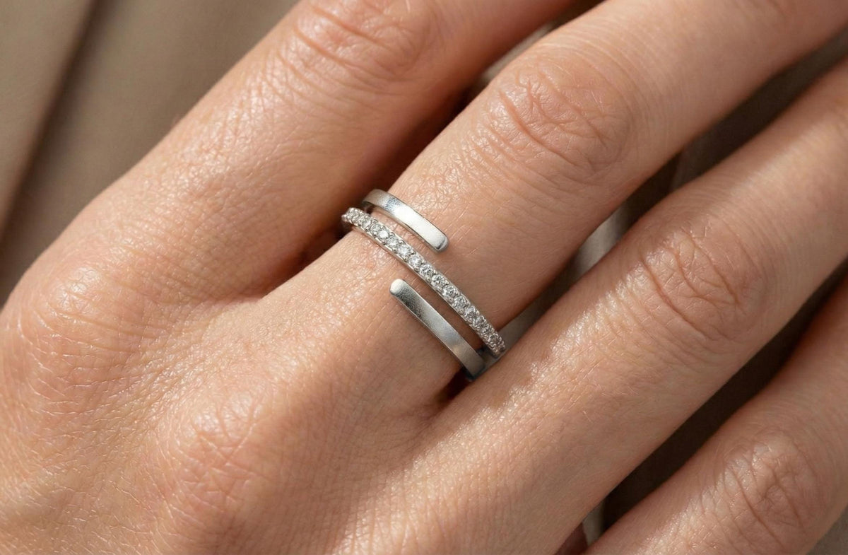 Gold Plated Sterling Silver Open Ring, Cubic Zirconia Stackable Ring