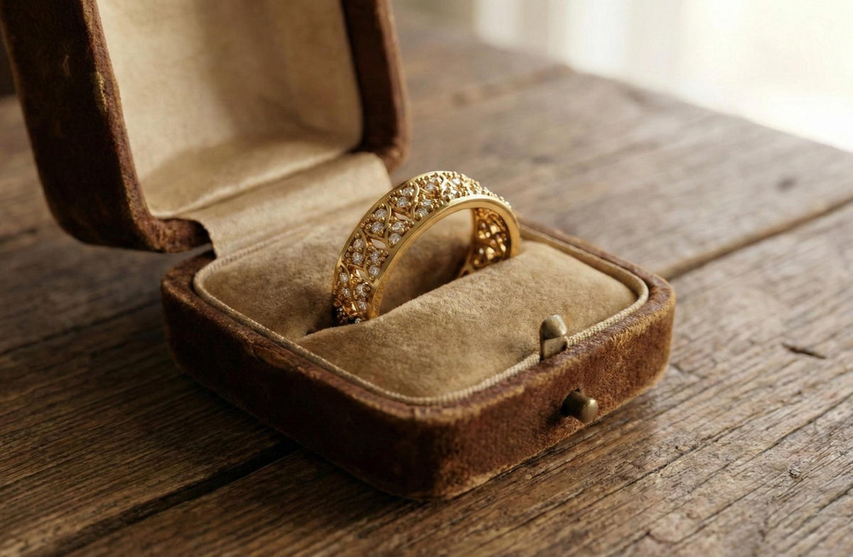 Vintage Style Diamond 925 Sterling Silver Eternity Ring, Gold Finish