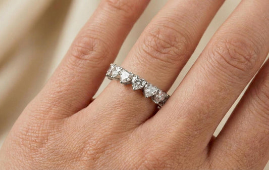 925 Sterling Silver Heart Eternity Ring, Heart Cut Diamond Wedding Band, Full Eternity Promise Ring, Gold Plated Ring, Gift For Her