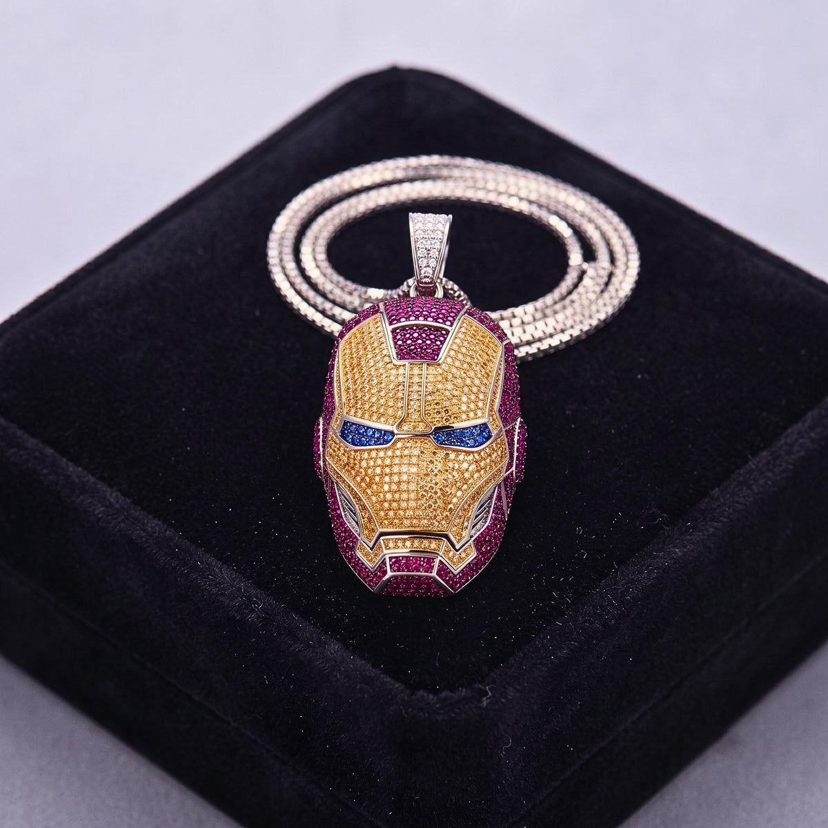 Rare Iced Out Iron Man Mask Pendant | 925 Sterling Silver & Yellow Gold Plated Avengers Jewelry | Rare  Superhero Necklace Gift for her/him