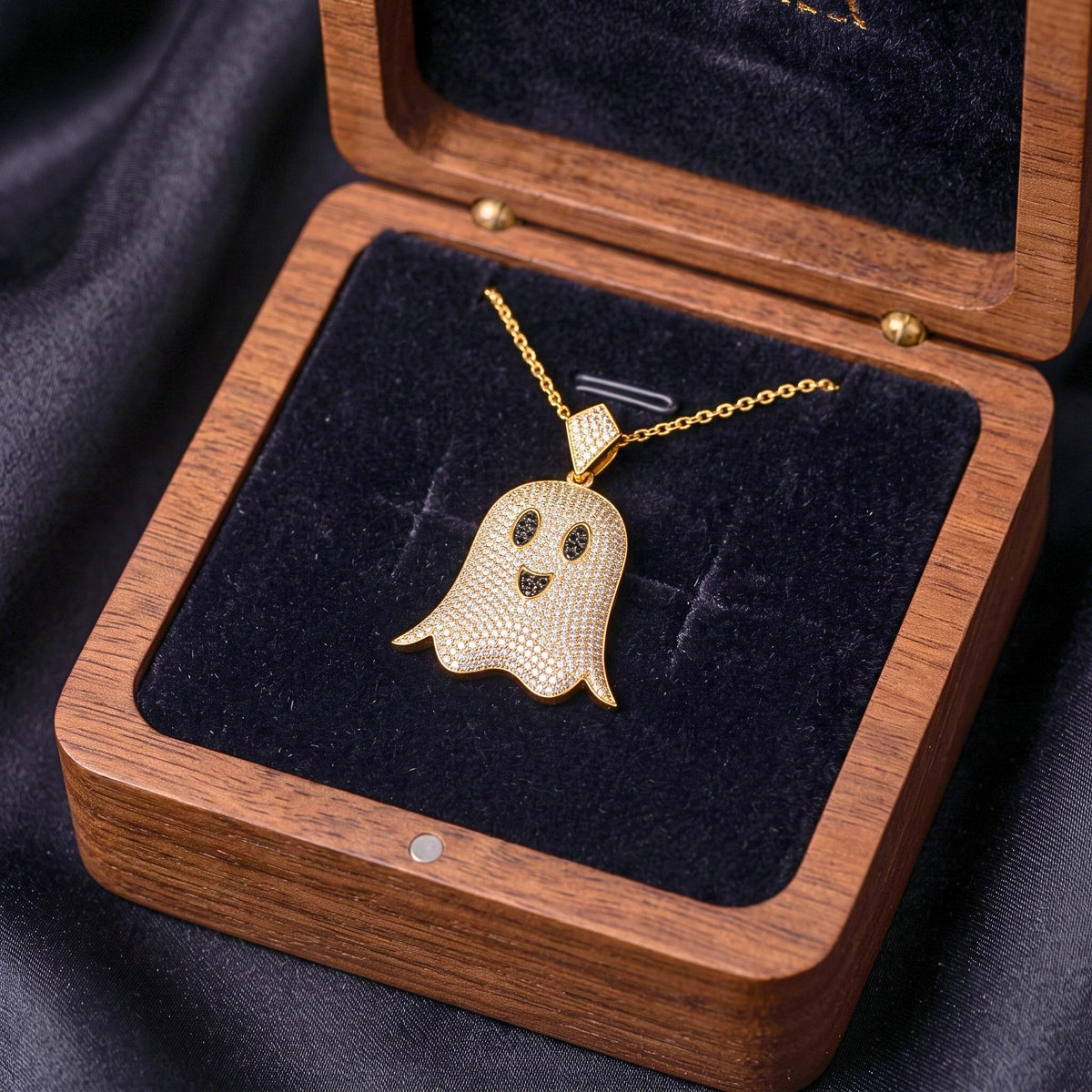 925 Sterling Silver Iced Out Ghost Pendant  | Rare Hip Hop Ghost Charm |  Gold Plated Micro-Pave CZ Jewelry | Halloween Gift for her/him