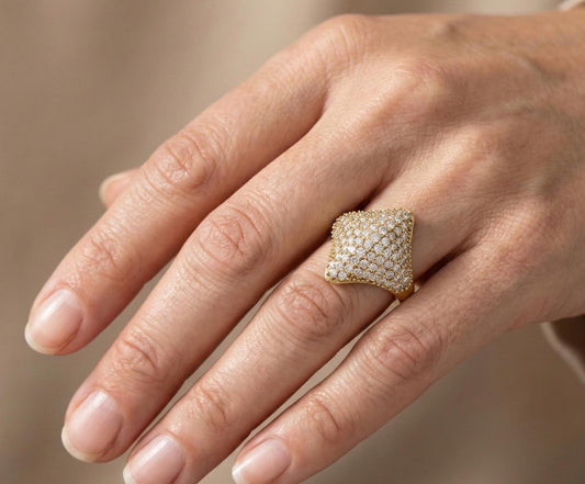 Gold Plated Sterling Silver CZ Pave Ring | Bridal Statement Jewelry