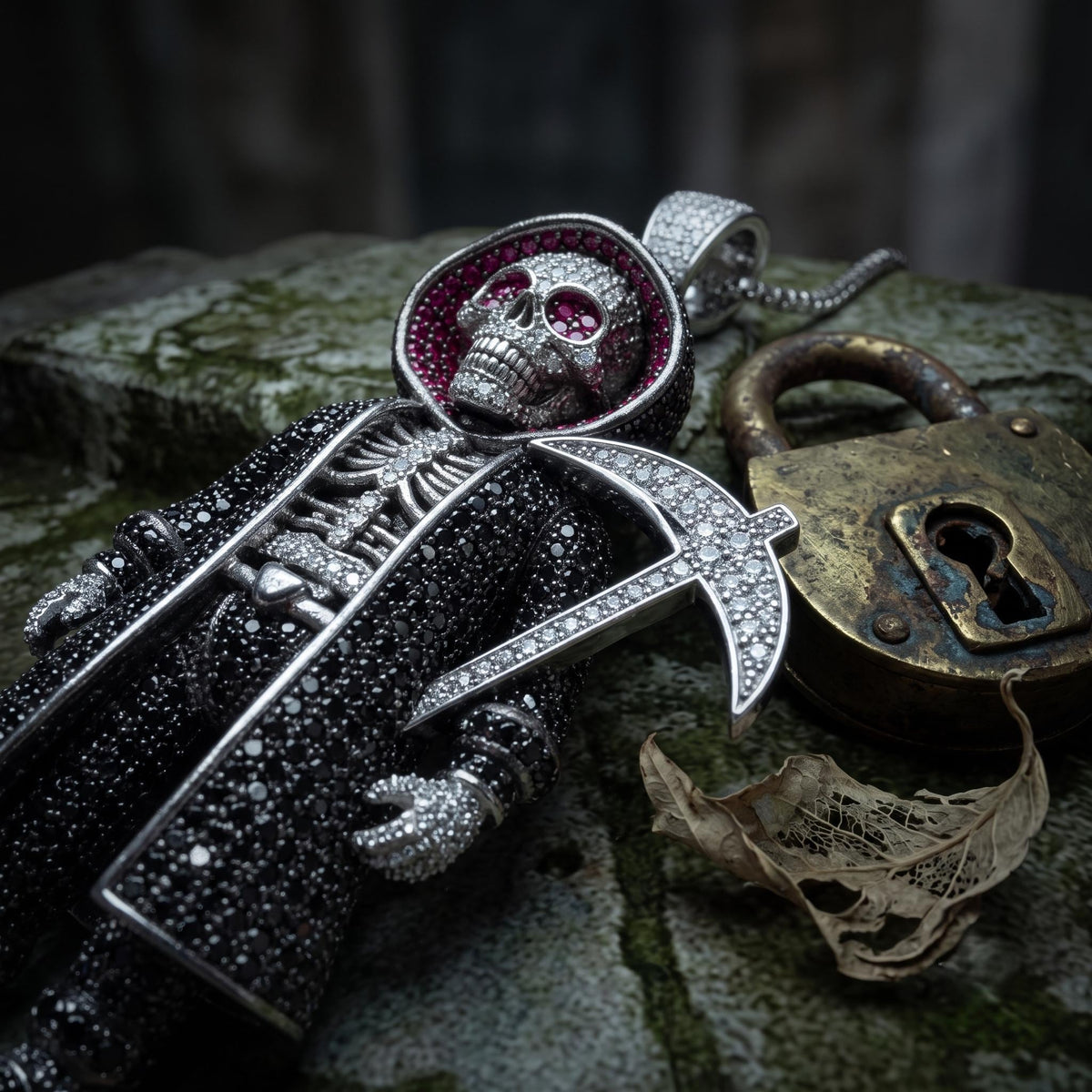 Rare Iced Out Grim Reaper Pendant | 925 Sterling Silver Halloween  Skeleton | Gold Plated Jewelry | Hip Hop Charm Gift for her/him