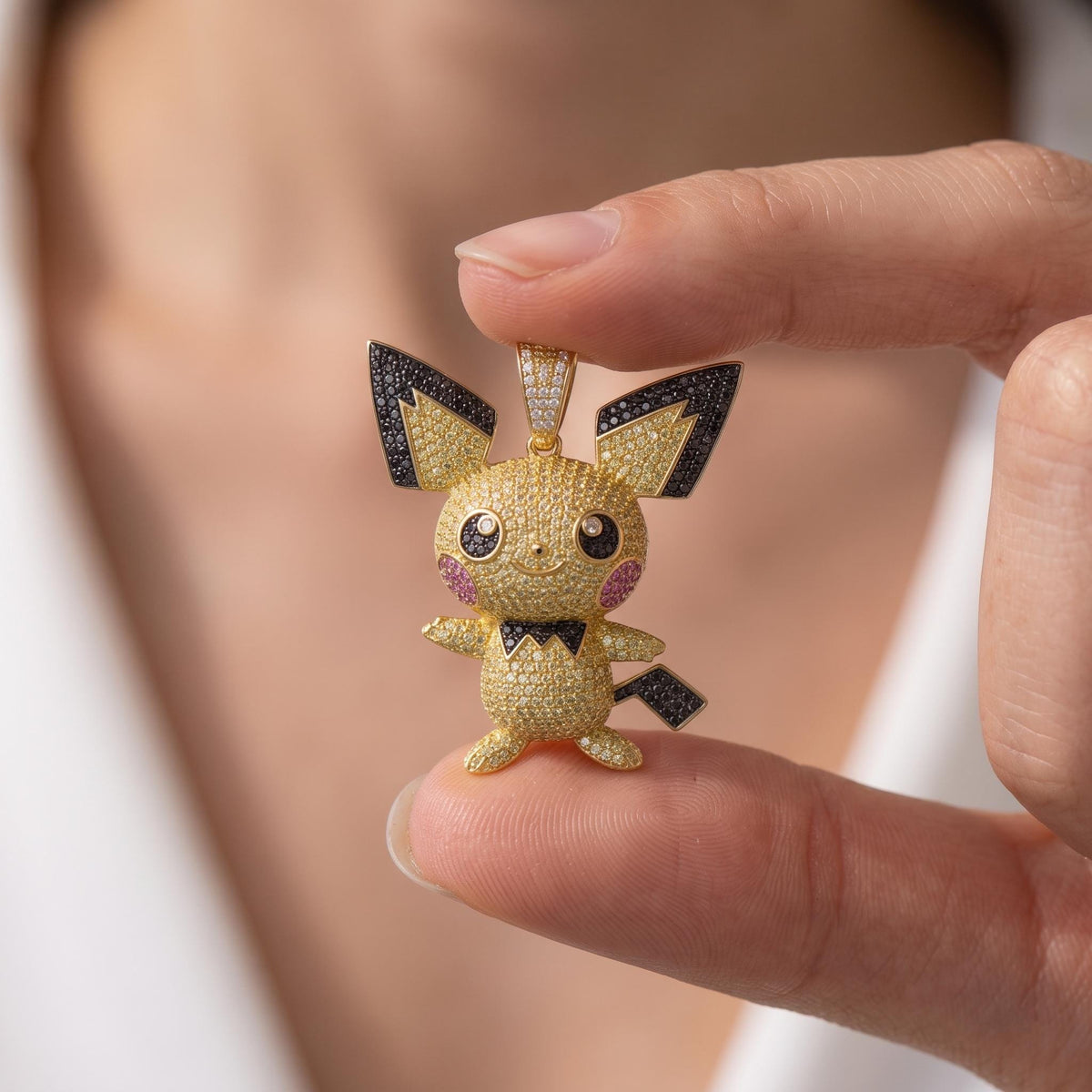 Rare Iced Out Pichu Pokémon Pendant 925 Sterling Silver • Custom Anime Jewelry Gamer Gift • Hip Hop Charm • Geek Pendant Gift for her/him