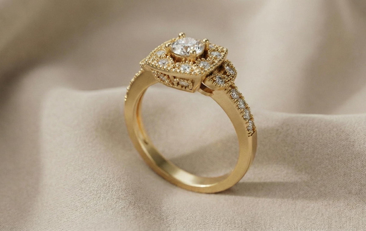 925 Sterling Silver Vintage Halo Engagement Ring for Women, Gold Plated Art Deco Diamond Ring, Promise Ring, Bridal Wedding Jewelry Gift