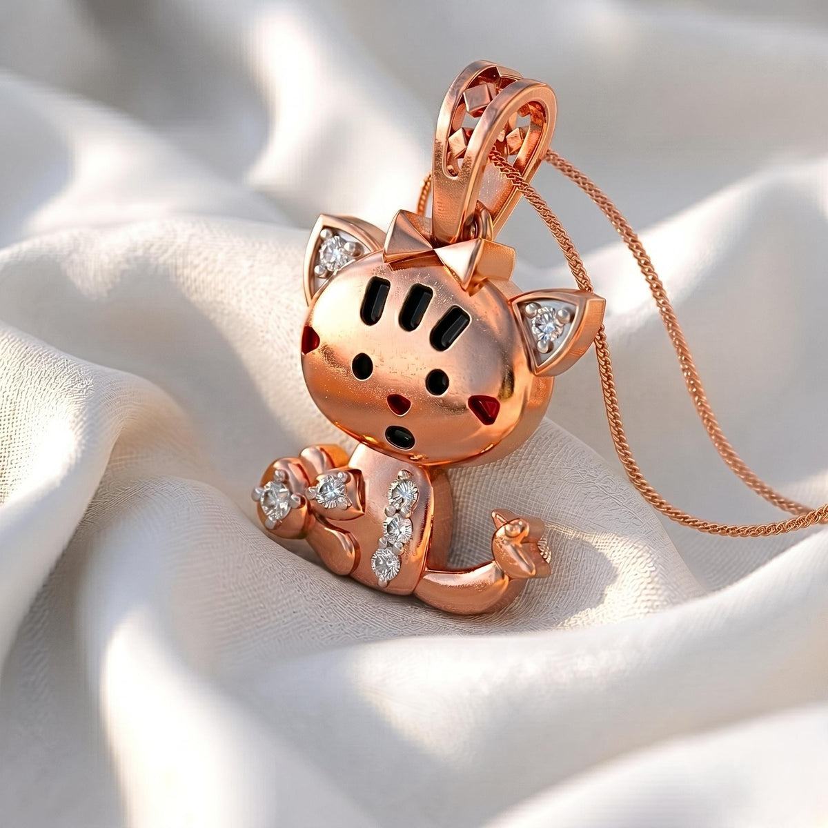 925 Sterling Silver Kitten Pendant with Bow | Whimsical Animal Charm for Kids