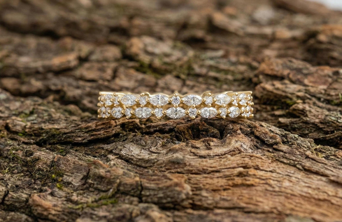 Gold Plated Sterling Silver Marquise Diamond Eternity Ring
