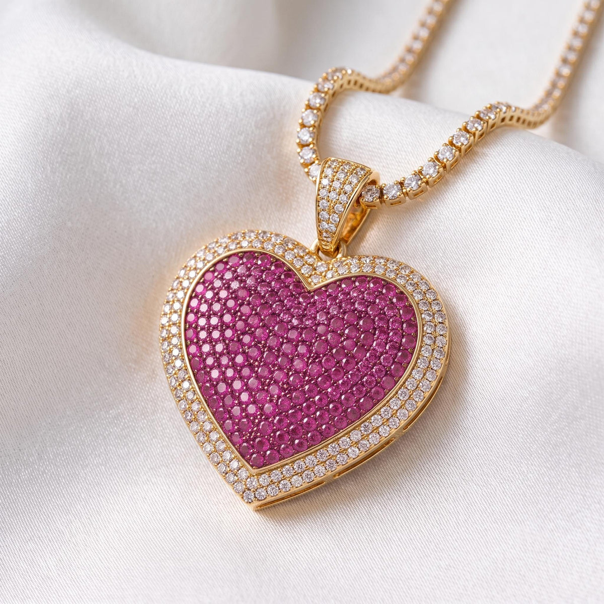 Rare Iced Out Heart Pendant | 925 Sterling Silver | Heart Necklace | Yellow & Rose Gold Plated | Hip Hop Bling Jewelry gift for her/him