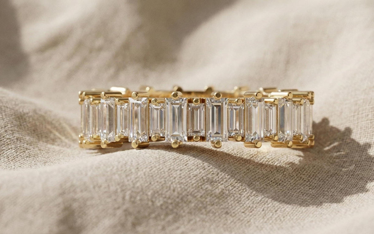 Baguette Cut 925 Sterling Silver Eternity Band Ring, Gold Vermeil Wedding Band, Full Baguette Stackable Ring, Minimalist Bridal Gift
