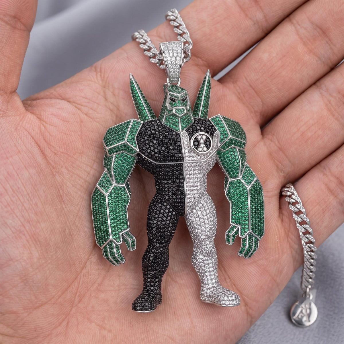 Rare Iced Out Ben 10 Diamond head Pendant | Custom 925 Sterling Silver Cartoon Jewelry | Hip Hop Character | Gold Plated Gift for him/her
