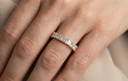 925 Sterling Silver Princess Cut Diamond Eternity Band, Gold Wedding Ring, Bridal Anniversary Ring, Luxury Stackable Band ,Dainty Gift
