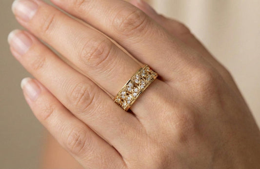Vintage Style Diamond 925 Sterling Silver Eternity Ring, Gold Finish