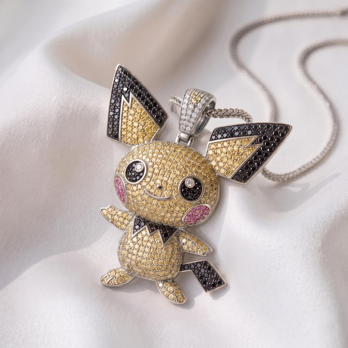 Rare Iced Out Pichu Pokémon Pendant 925 Sterling Silver • Custom Anime Jewelry Gamer Gift • Hip Hop Charm • Geek Pendant Gift for her/him