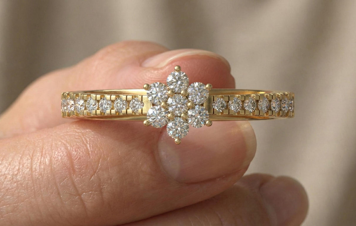 925 Sterling Silver Flower Cluster Ring, Gold Plated Diamond CZ Floral Engagement Ring, Dainty Promise Ring for Women, Gift For Her