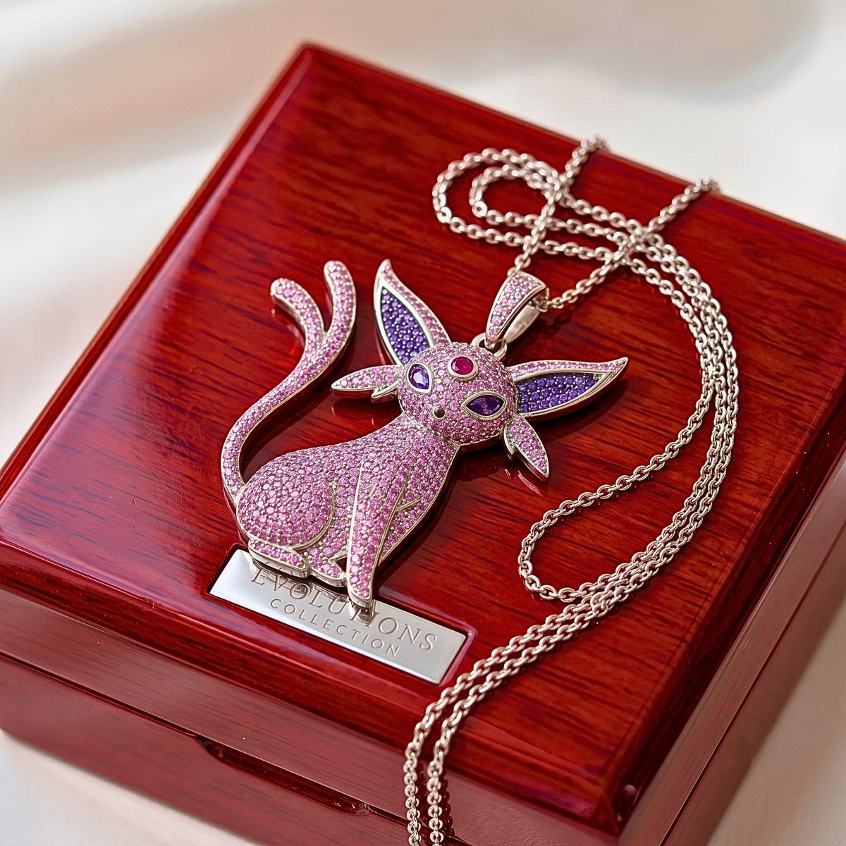 Rare Iced Out Espeon Pokémon Pendant 925 Sterling Silver • Custom Anime Psychic Cat Jewelry • Hip Hop Charm Geek Nostalgia Gift for her/him
