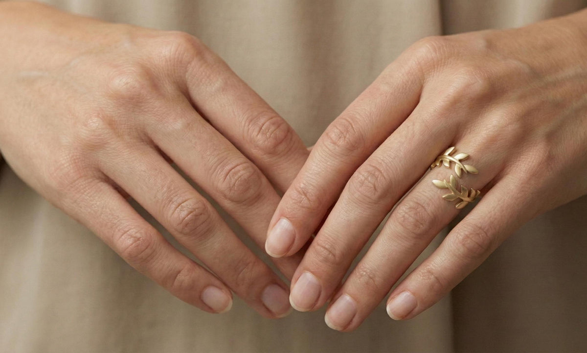 Dainty Silver Olive Leaf Ring, Adjustable Open Band