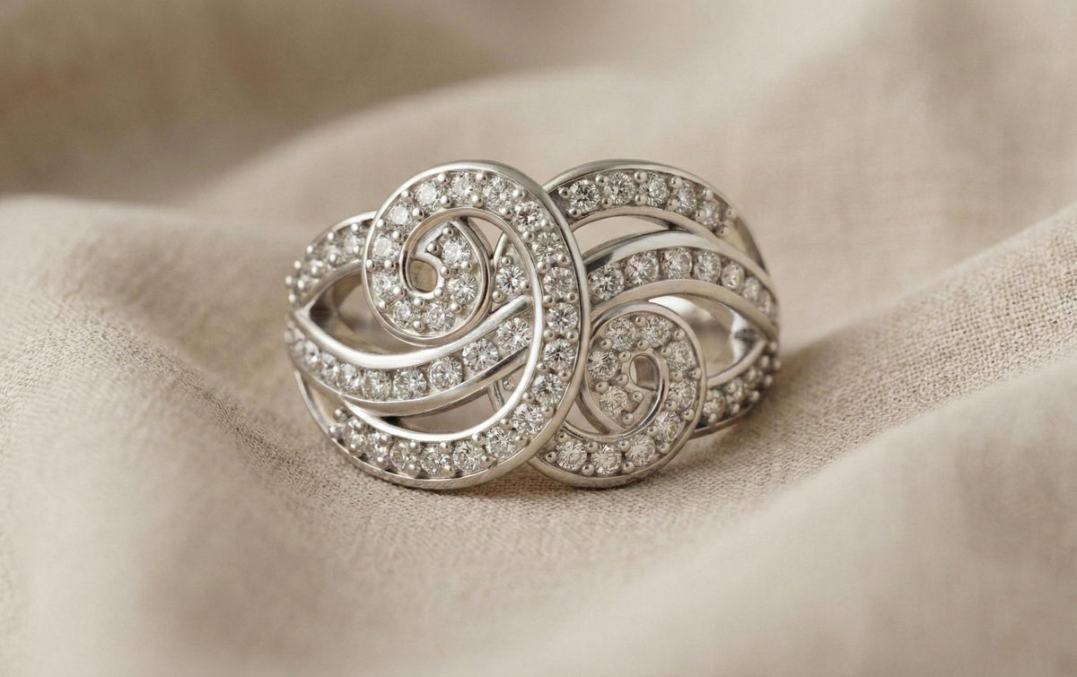 925 Sterling Silver Infinity Swirl Ring, Gold Plated Pave CZ Statement Ring, Luxury Designer Cocktail Ring for Women, Gift For Her