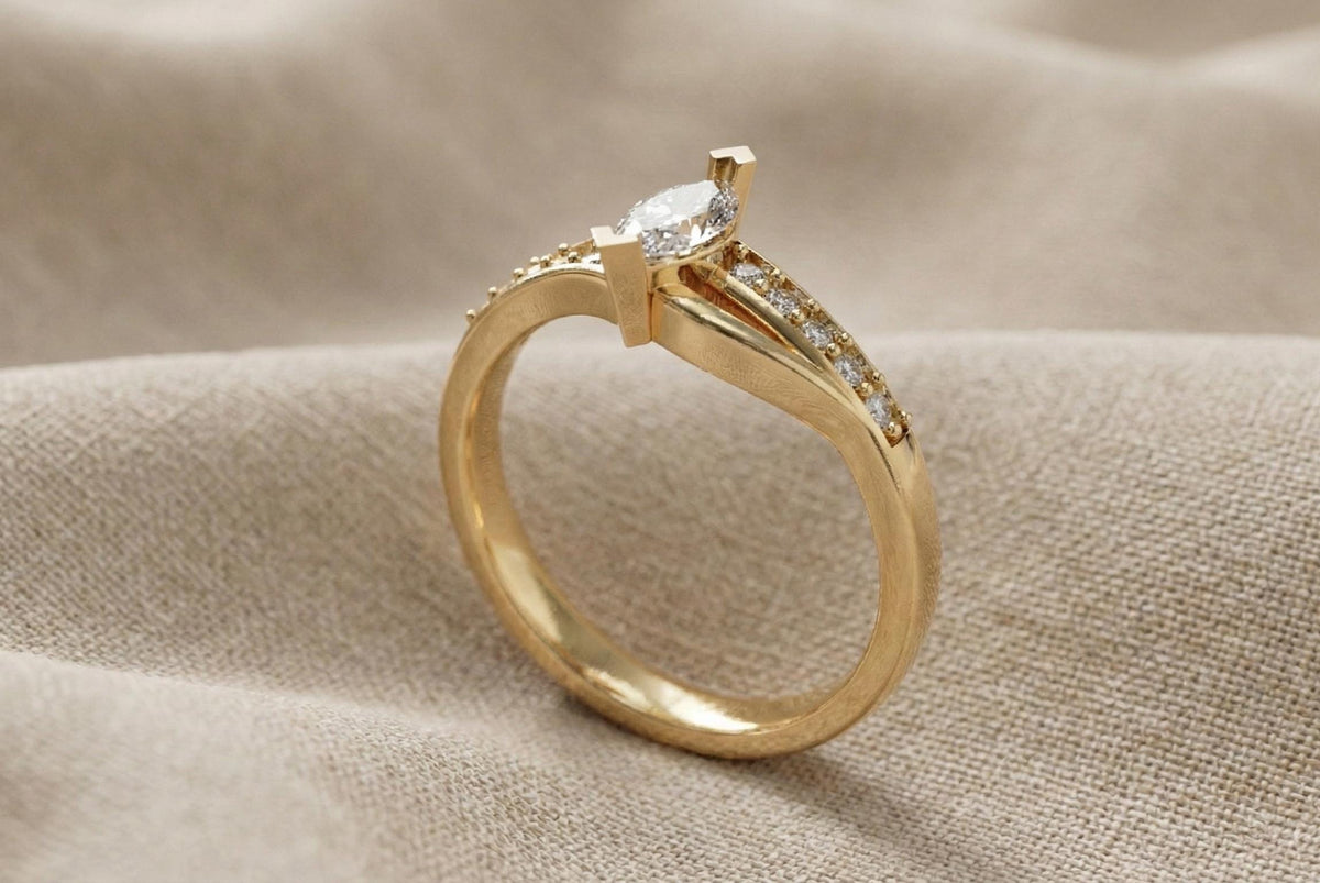 925 Sterling Silver Marquise Cut Engagement Ring, Gold Vermeil Diamond Ring, Promise Ring, Minimalist Bridal Ring, Dainty Gift For Her