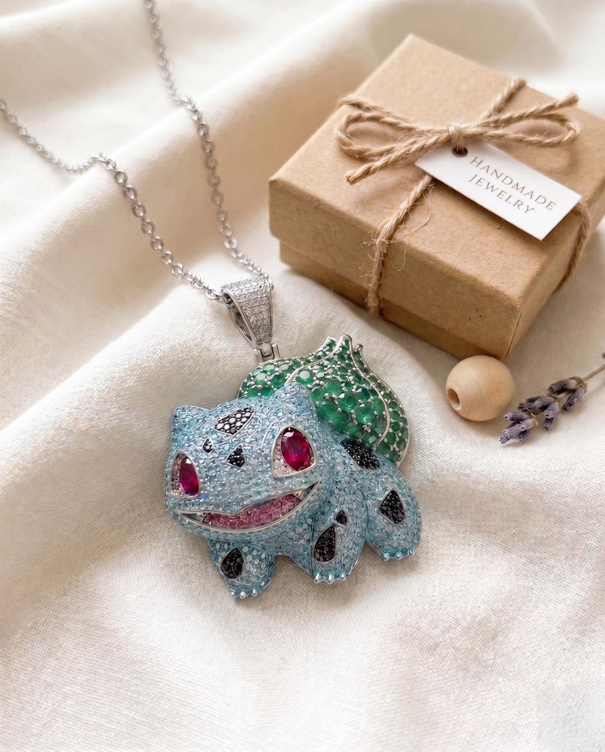 Rare Iced Out Bulbasaur Pokémon Pendant, 925 Sterling Silver & Gold Plated Gamers Jewelry  Anime Hip Hop gift for her/him