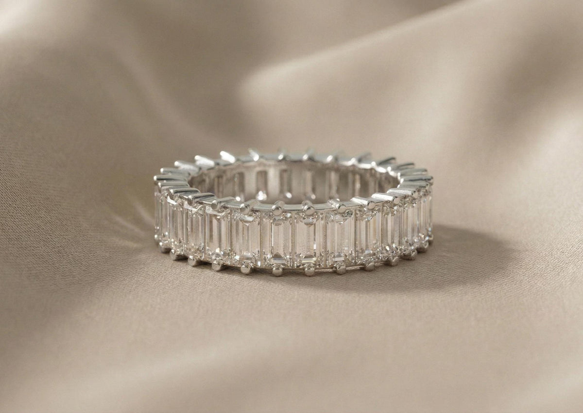 925 Sterling Silver Baguette Eternity Ring, Full Diamond Wedding Band, Minimalist Stackable, Luxury Promise Ring for Women, Gift For Her