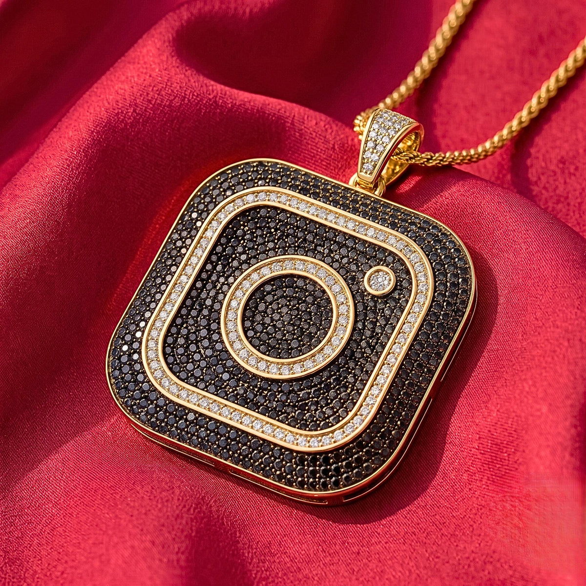 Rare Iced Out Instagram Logo Pendant | 925 Sterling Silver | Gold Plated Hip Hop Jewelry | Micro Pave Charm | Influencer Gift for her/him