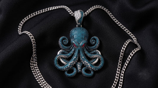 Rare Iced Out Octopus Pendant | 925 Sterling Silver Nautical Halloween Jewelry | Gothic Sea Creature Necklace | Hip Hop gift for her/him