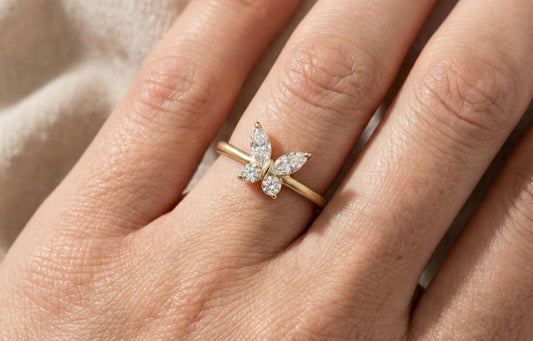 Butterfly Ring 925 Sterling Silver Gold, Marquise Diamond Style Ring, Dainty Minimalist Engagement Ring, Promise Ring Gift for Her