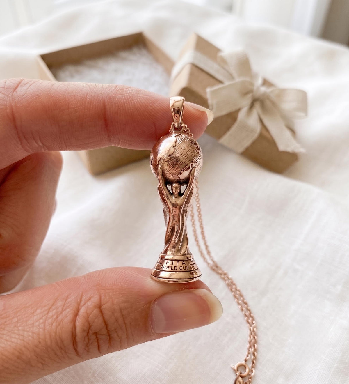 925 Sterling Silver Football Trophy Pendant | Soccer Champion Necklace | Sports Fan Jewelry | Yellow & Rose Gold Plated Gift for her/him