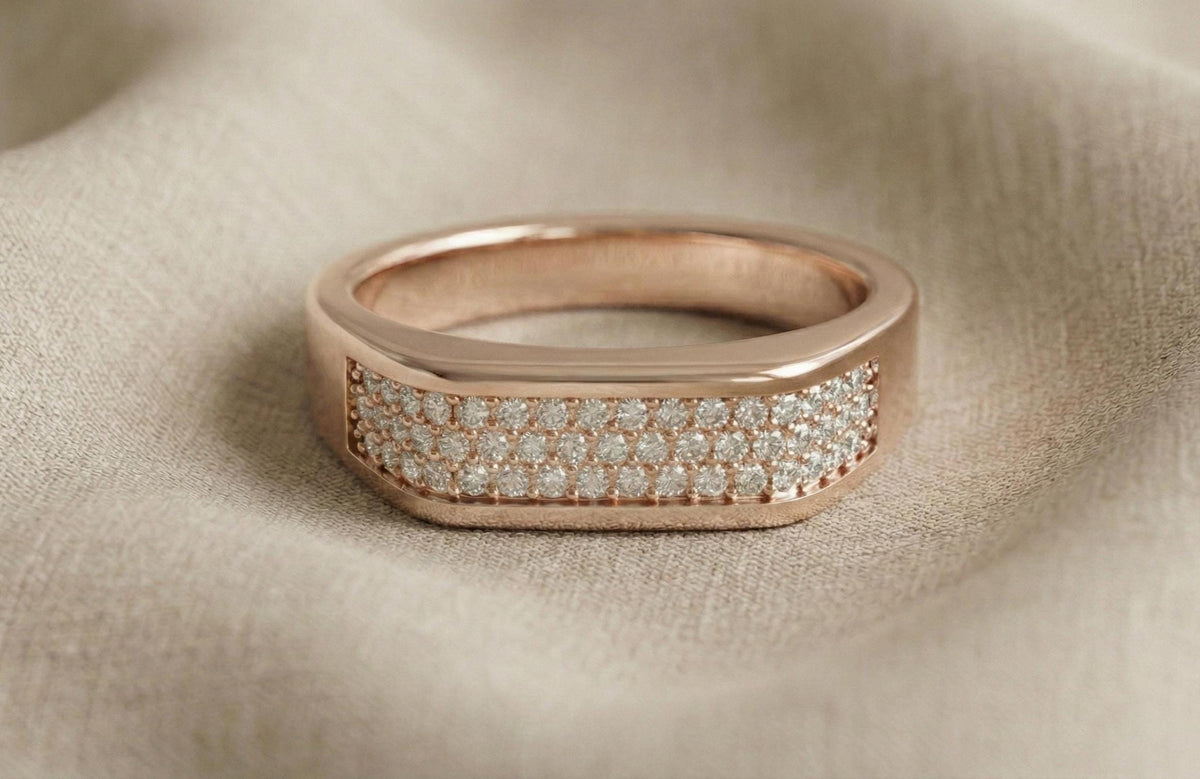 Gold Wedding Band 925 Sterling Silver, Diamond Pave Ring, Men's Wedding Ring, Minimalist Anniversary Band, Statement Ring Gift for Him Her