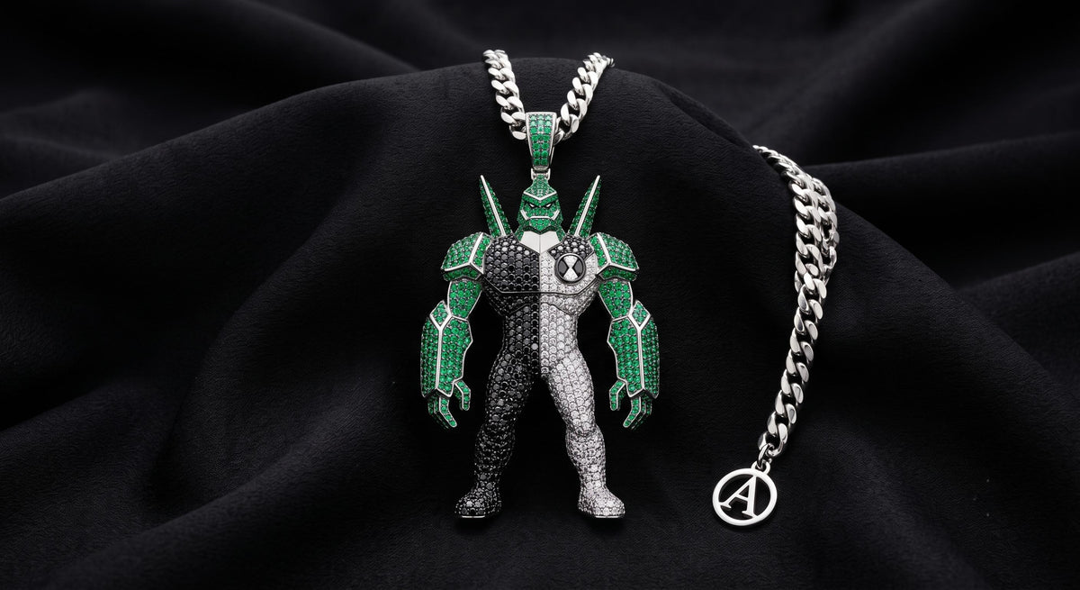 Rare Iced Out Ben 10 Diamond head Pendant | Custom 925 Sterling Silver Cartoon Jewelry | Hip Hop Character | Gold Plated Gift for him/her
