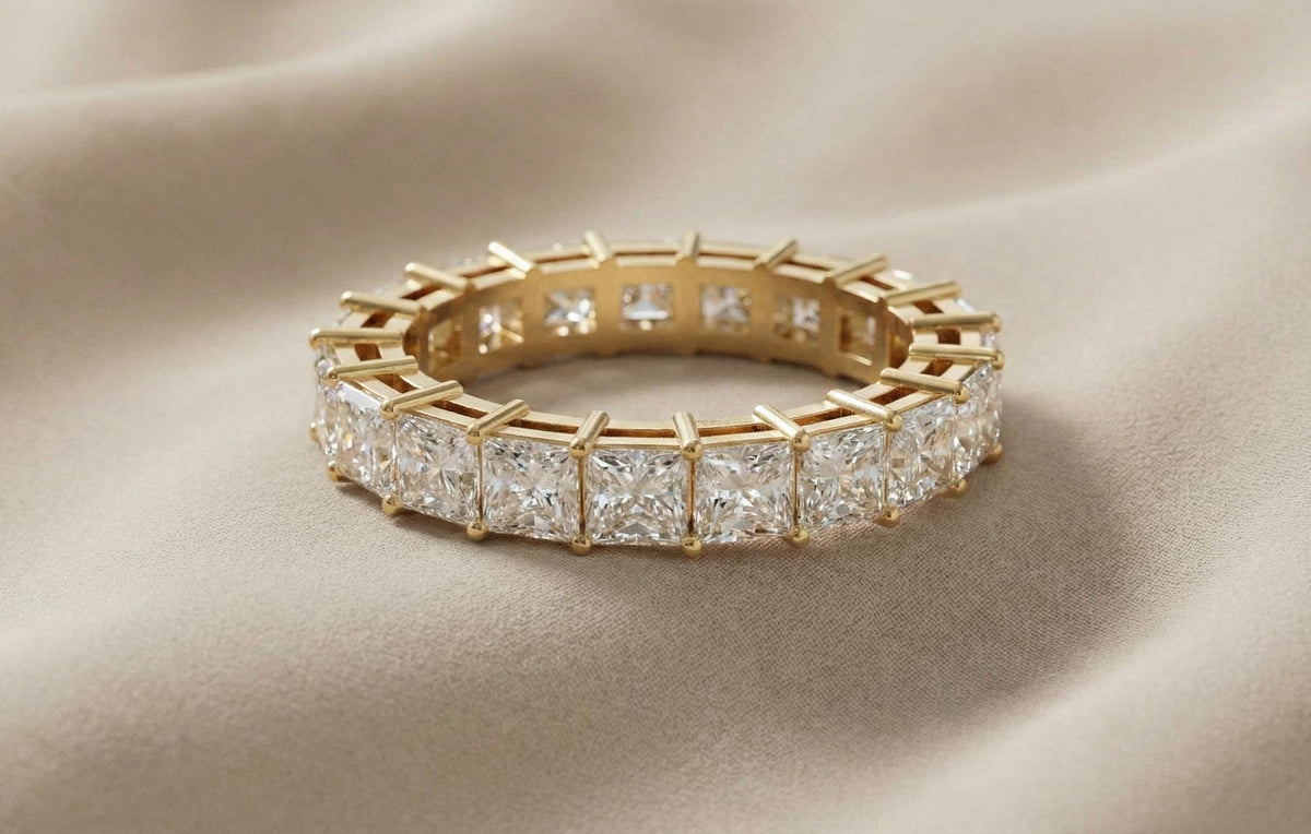 925 Sterling Silver Princess Cut Diamond Eternity Band, Gold Wedding Ring, Bridal Anniversary Ring, Luxury Stackable Band ,Dainty Gift