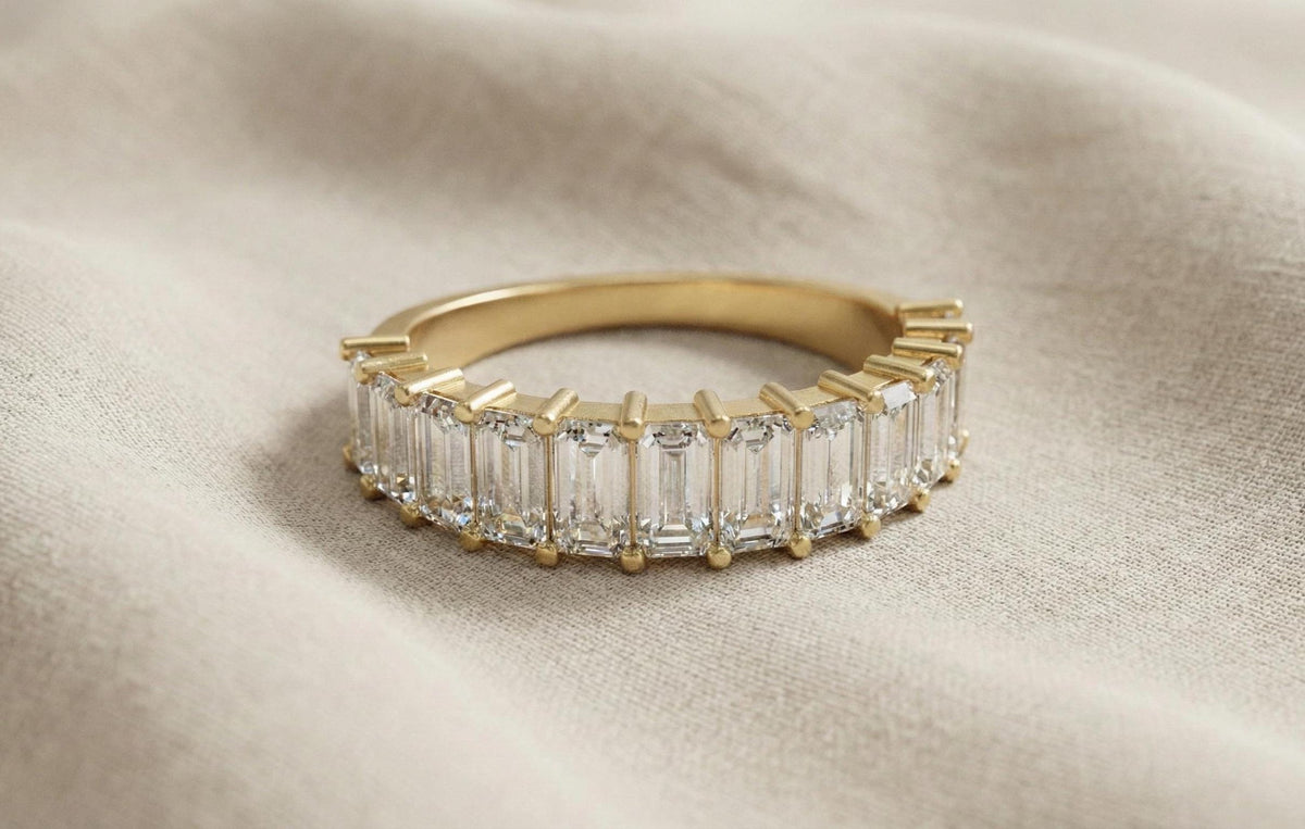 925 Sterling Silver Baguette Cut Eternity Ring, Minimalist Diamond Band, Gold Finish Wedding Ring, Anniversary Gift for Her, Women Jewellery
