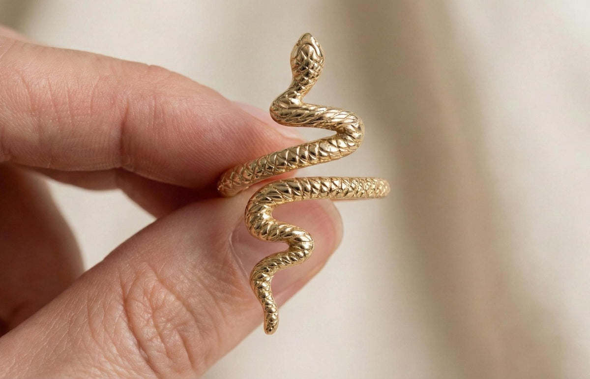 Snake Ring 925 Sterling Silver Gold, Serpent Wrap Ring Adjustable, Statement Animal Ring, Minimalist Boho Jewelry Gift for Her