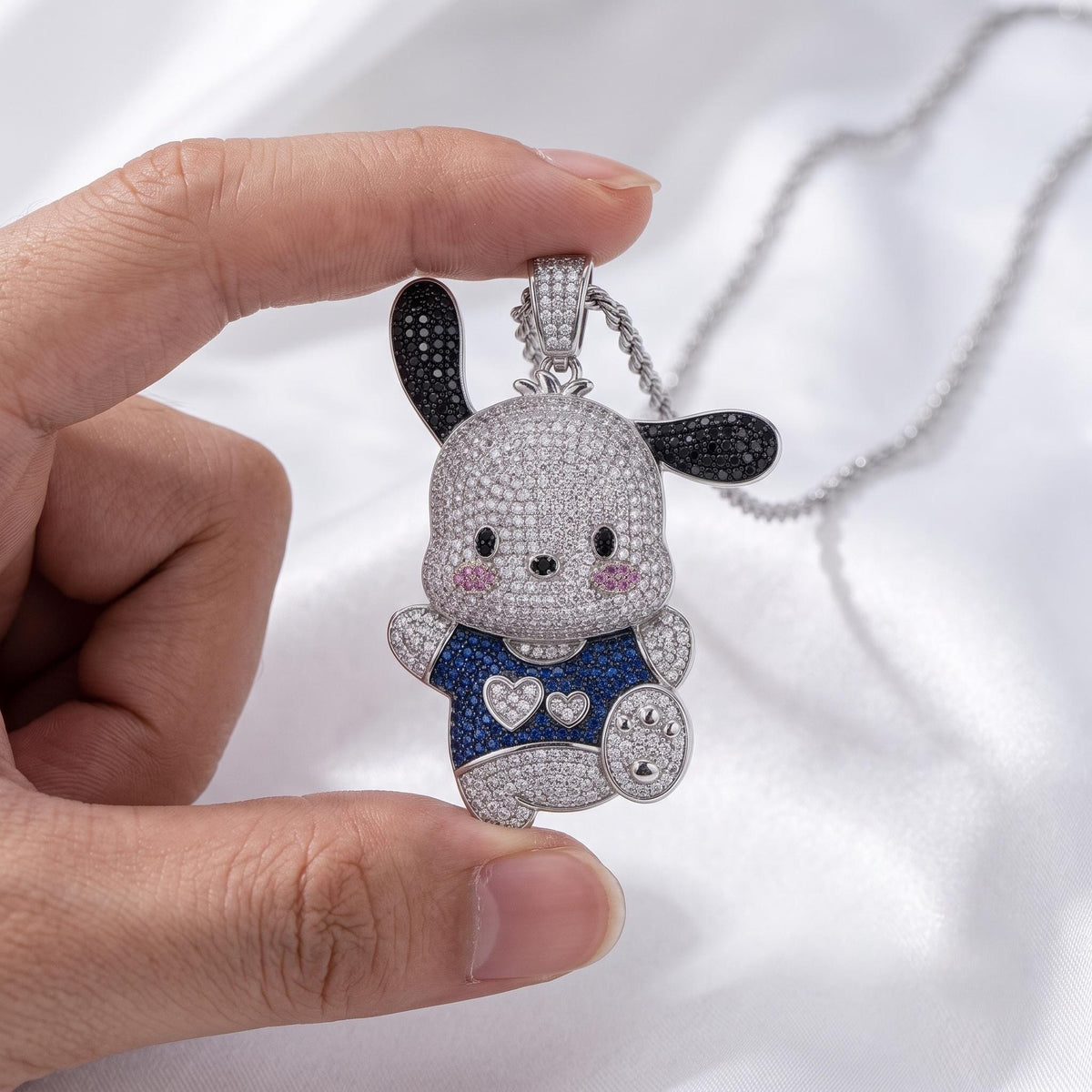 Rare Pochacco Pendant Necklace | 925 Sterling Silver Micro-Pave Character Jewelry | Cute Cartoon Dog Charm | Kawaii Anime Gift for her/him.