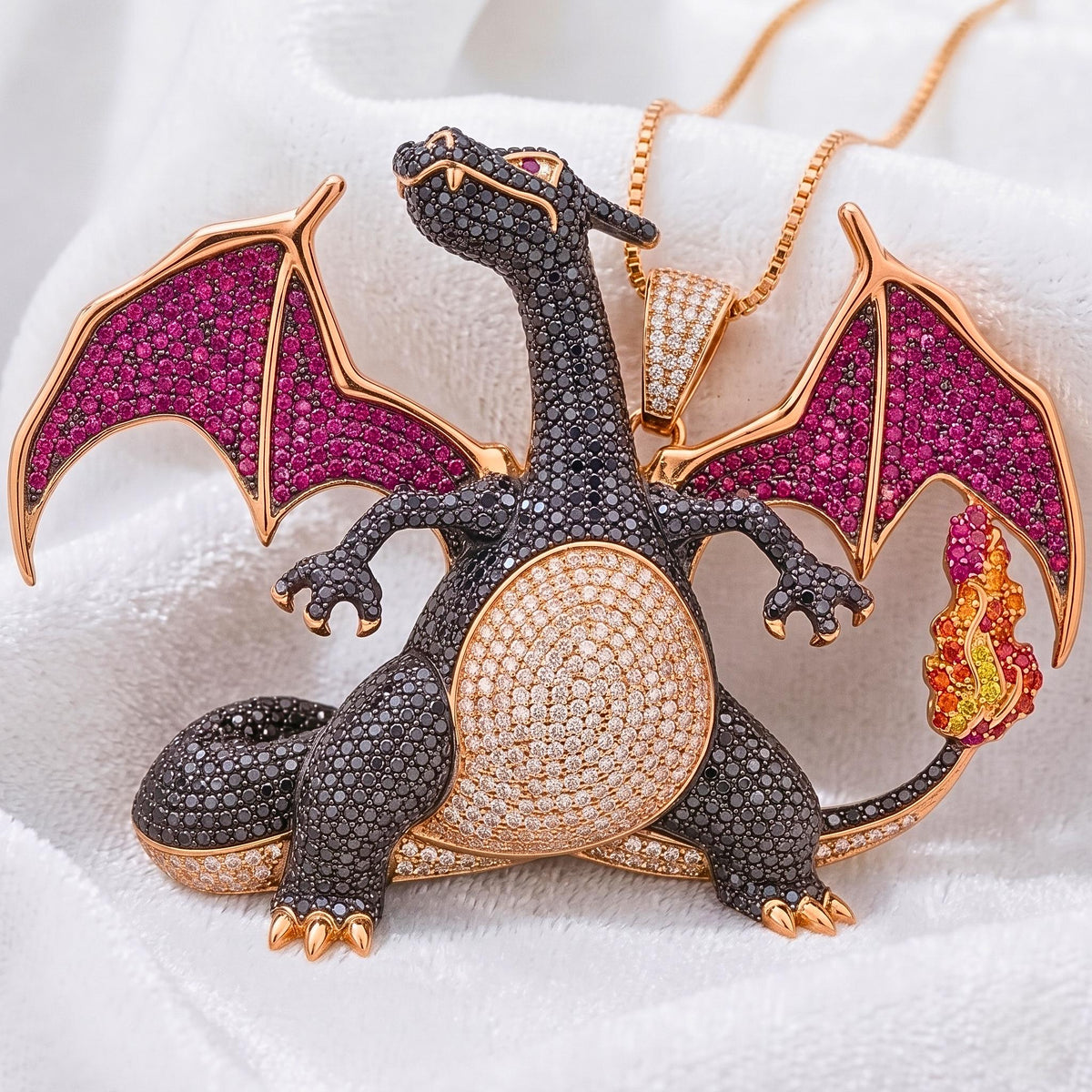 Rare Iced Out Shiny Charizard Pokemon Pendant | 925 Sterling Silver Anime Jewelry Custom Hip Hop Gamer Charm Pop Culture Bling Gift for her